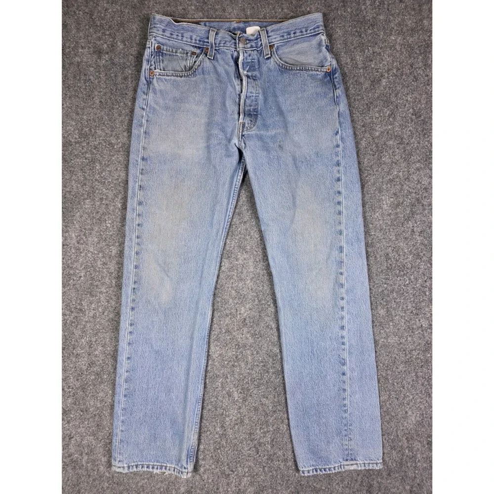 Y2K Levis 501 Jeans Mens 31X30 Light Wash Straight Leg Denim Button Fly